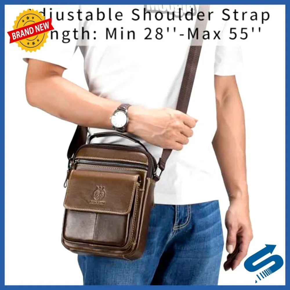 Small Genuine Leather Messenger Bag Crossbody Shoulder Bag for Men